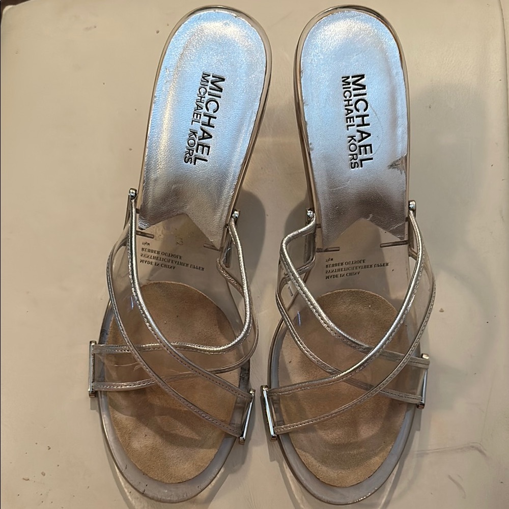 Michael Kors Silver Sandals with Transparent Straps